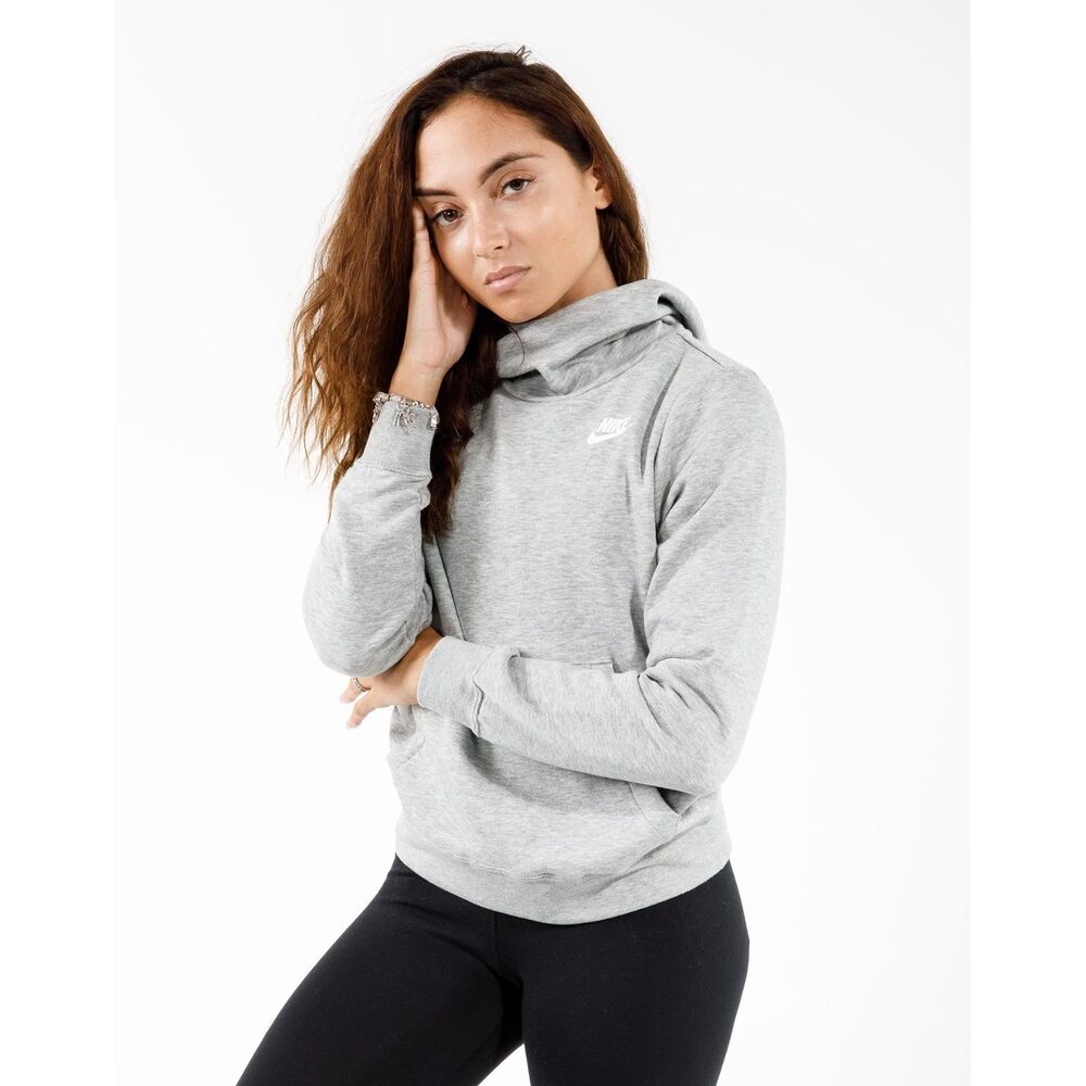 Nike Women’s Gray Pullover Hoodie Size M Sportswear Funnel Neck Swoosh